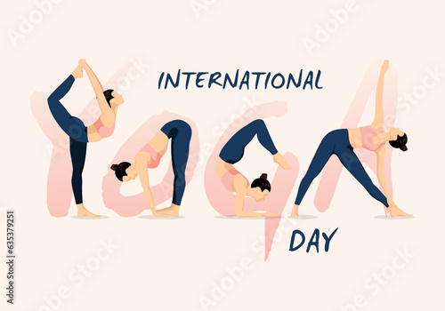 International yoga day banner with women doing asana