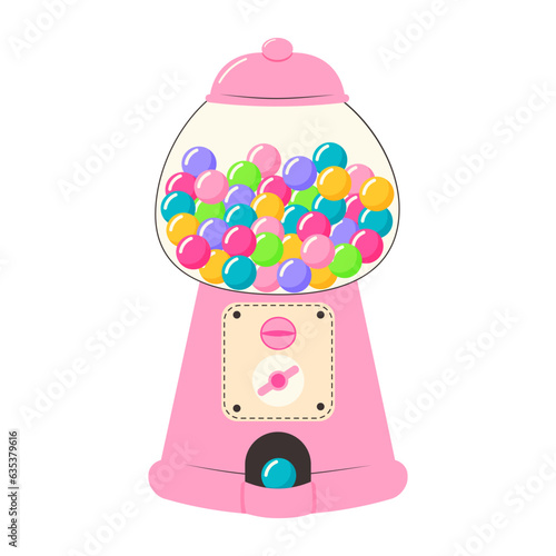Chewing gum machine. Old fashioned gumball machine. Cartoon candy or bubble gum dispenser. 80s, 90s childhood nostalgia.