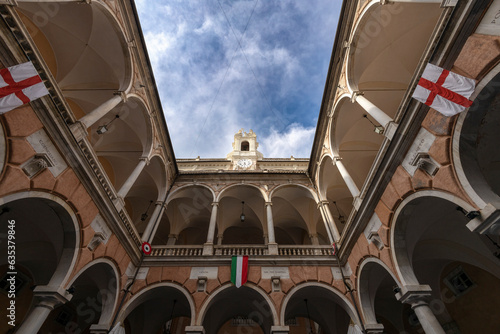 GENOA, ITALY, MAY 23, 2023 - The Courtyard of the Palace of Tursi in the historic center of Genoa, Italy photo