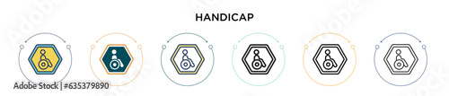 Handicap icon in filled, thin line, outline and stroke style. Vector illustration of two colored and black handicap vector icons designs can be used for mobile, ui, web