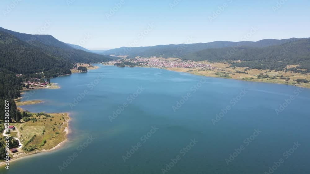 Aerial Summer view of Dospat Reservoir near town of Sarnitsa, Pazardzhik Region, Bulgaria Aerial Summer view of Dospat Reservoir near town of Sarnitsa, Pazardzhik Region, Bulgaria