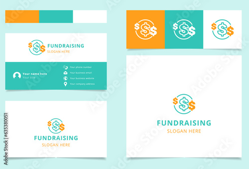Fundraising logo design with editable slogan. Branding book and business card template.