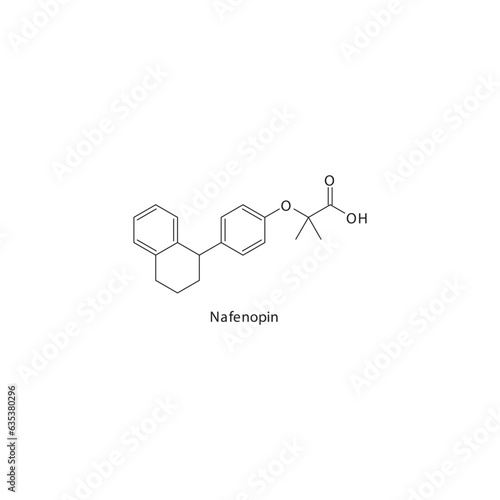Nafenopin  flat skeletal molecular structure Fibrate drug used in hyperlipidemia treatment. Vector illustration.