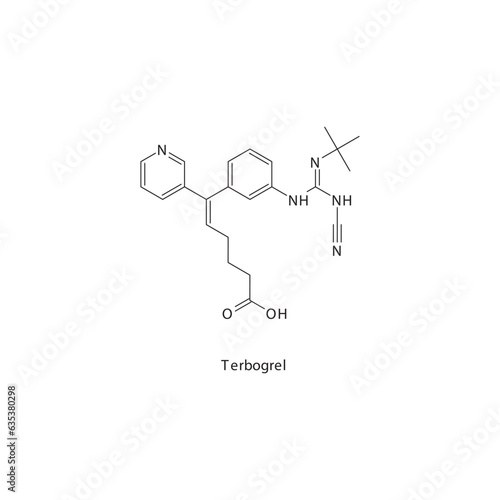 Terbogrel  flat skeletal molecular structure Thromboxane synthase inhibitor drug used in risk of thrombosis treatment. Vector illustration.