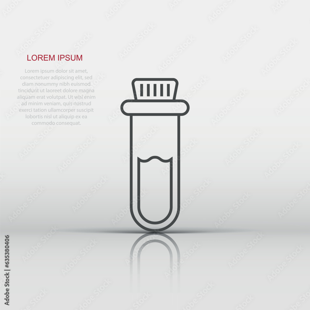 Blood in test tube icon in flat style. Laboratory flask vector illustration on isolated background. Liquid in beaker sign business concept. Blood in test tube icon in flat style. Laboratory flask vector illustration on isolated background. Liquid in beaker sign business concept.