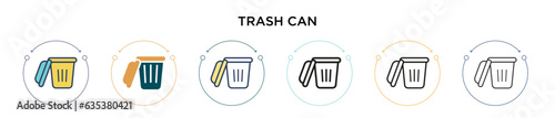 Trash can icon in filled, thin line, outline and stroke style. Vector illustration of two colored and black trash can vector icons designs can be used for mobile, ui, web