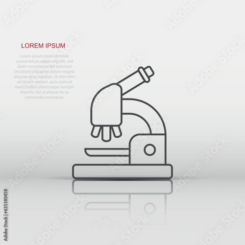 Microscope icon in flat style. Laboratory magnifier vector illustration on isolated background. Biology instrument sign business concept.