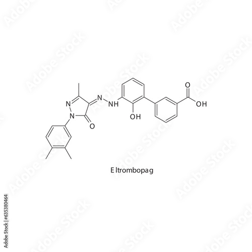 Eltrombopag flat skeletal molecular structure Antifibrinolytics  drug used in risk of bleeding treatment. Vector illustration.