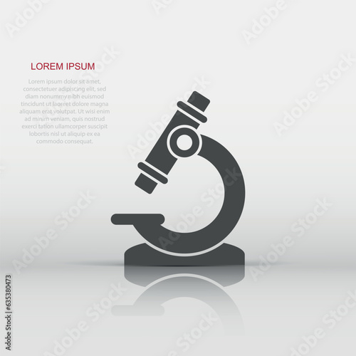 Microscope icon in flat style. Laboratory magnifier vector illustration on isolated background. Biology instrument sign business concept.