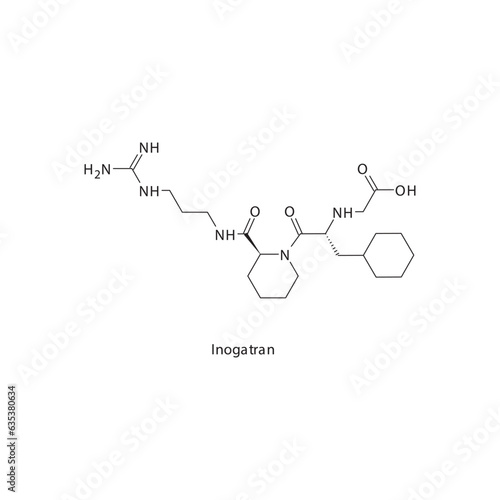 Inogatran flat skeletal molecular structure Thrombin inhibitor drug used in risk of thrombosis treatment. Vector illustration.
