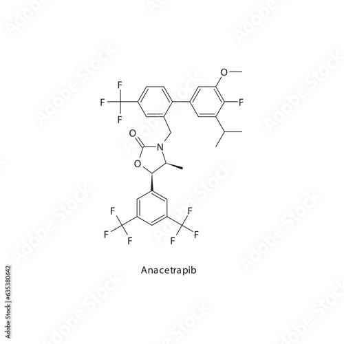 Anacetrapib flat skeletal molecular structure CETP inhibitor drug used in hyperlipidemia treatment. Vector illustration.