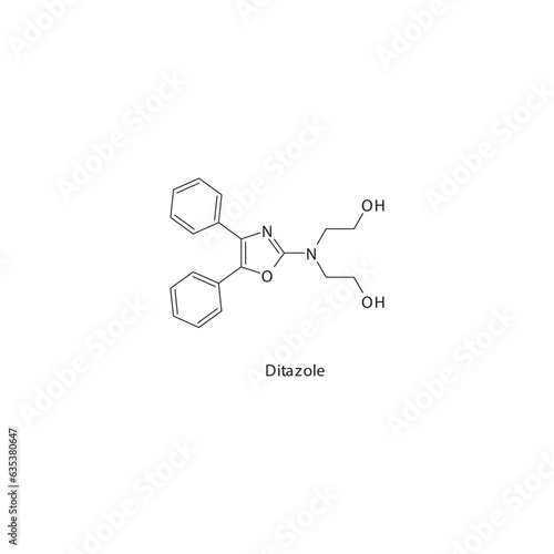 Ditazole flat skeletal molecular structure NSAID drug used in risk of thrombosis treatment. Vector illustration.