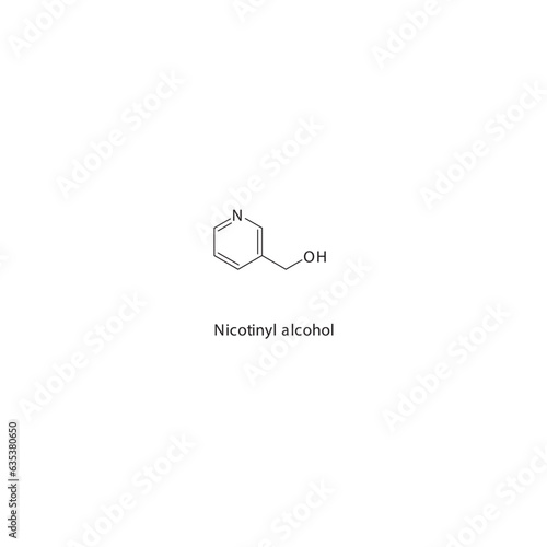 Nicotinyl alcohol flat skeletal molecular structure Niacin derivative drug used in hyperlipidemia treatment. Vector illustration.