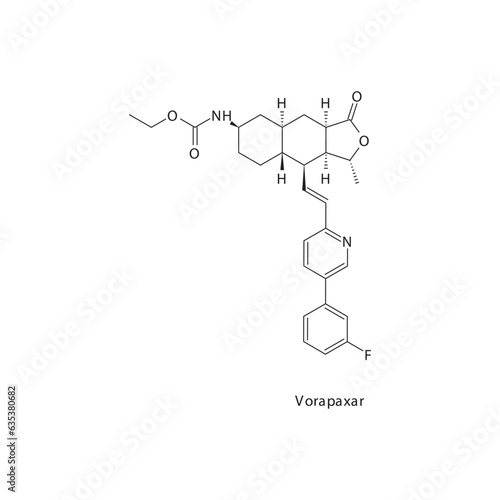 Vorapaxar  flat skeletal molecular structure PAR1 antagonist drug used in risk of thrombosis treatment. Vector illustration. photo