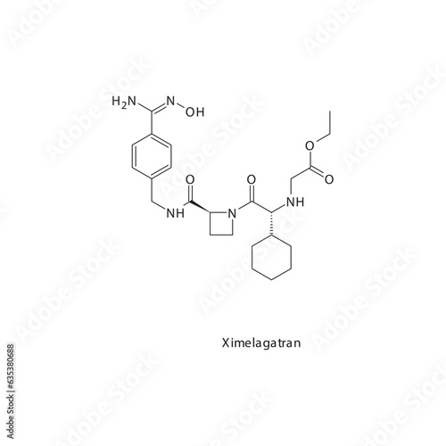 Ximelagatran  flat skeletal molecular structure Thrombin inhibitor drug used in risk of thrombosis treatment. Vector illustration. photo