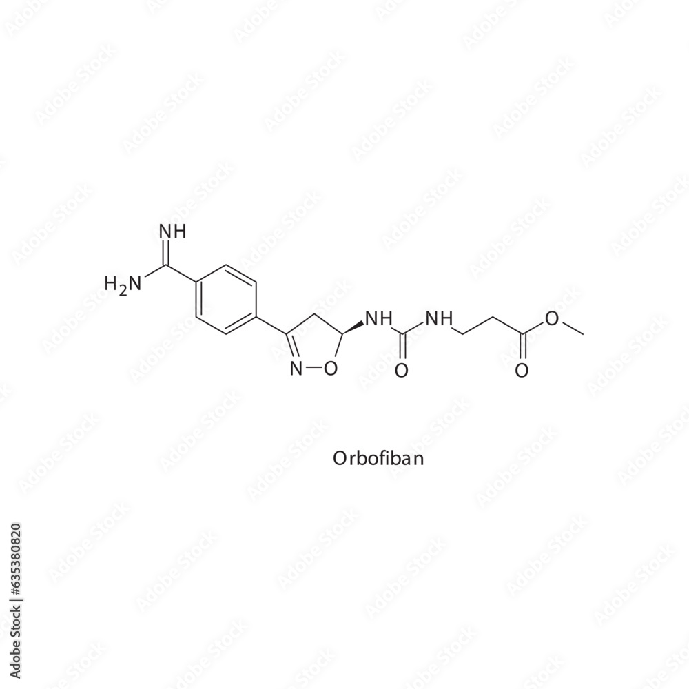 Orbofiban flat skeletal molecular structure Glycoprotein IIb/IIIa inhibitors drug used in risk of thrombosis treatment. Vector illustration. Orbofiban flat skeletal molecular structure Glycoprotein IIb/IIIa inhibitors drug used in risk of thrombosis treatment. Vector illustration.