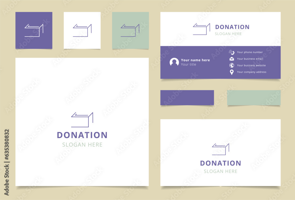 Donation logo design with editable slogan. Branding book and business card template. Donation logo design with editable slogan. Branding book and business card template.