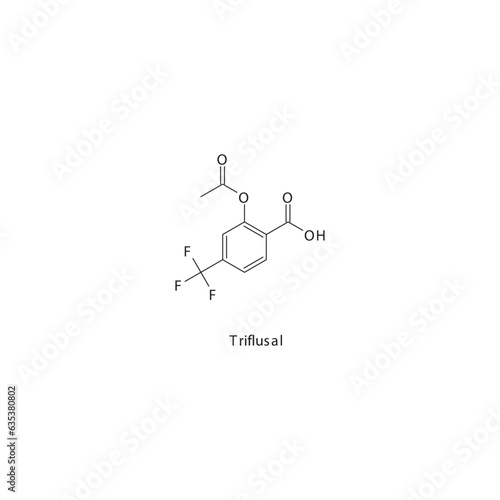 Triflusal flat skeletal molecular structure COX inhibitor drug used in risk of thrombosis treatment. Vector illustration.