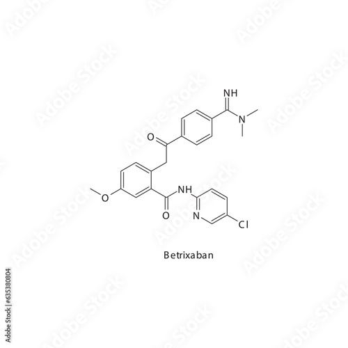 Betrixaban  flat skeletal molecular structure Factor XA inhibitor drug used in risk of thrombosis treatment. Vector illustration.