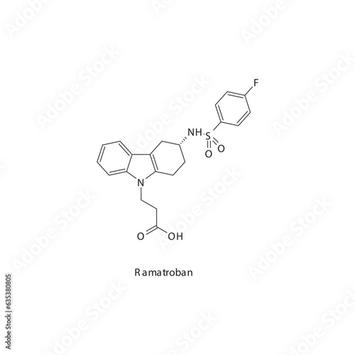 Ramatroban flat skeletal molecular structure Thromboxane receptor antagonist drug used in risk of thrombosis treatment. Vector illustration.