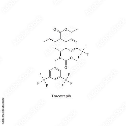 Torcetrapib  flat skeletal molecular structure CETP inhibitor drug used in hyperlipidemia treatment. Vector illustration.