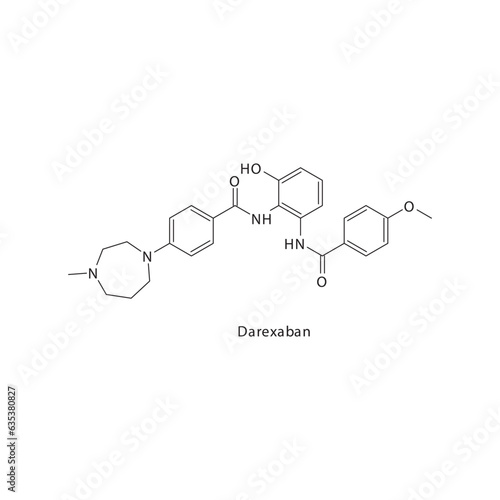 Darexaban  flat skeletal molecular structure Factor XA inhibitor drug used in risk of thrombosis treatment. Vector illustration.