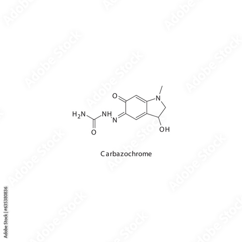 Carbazochrome  flat skeletal molecular structure Antifibrinolytics  drug used in risk of bleeding treatment. Vector illustration.