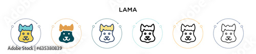 Lama icon in filled, thin line, outline and stroke style. Vector illustration of two colored and black lama vector icons designs can be used for mobile, ui, web