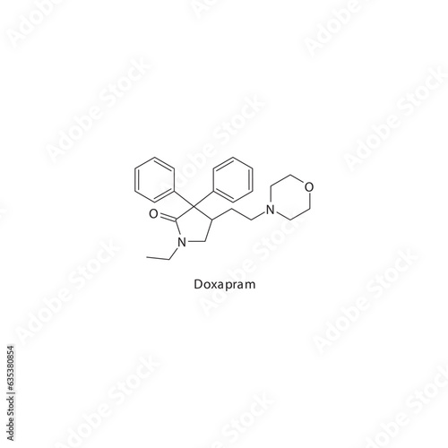 Doxapram  flat skeletal molecular structure Opioid antagonist drug used in Opioid overdose or addiction treatment. Vector illustration.