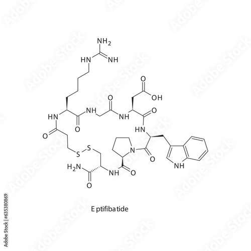 Eptifibatide flat skeletal molecular structure Glycoprotein IIb/IIIa inhibitors drug used in risk of thrombosis treatment. Vector illustration.