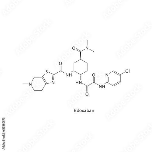 Edoxaban flat skeletal molecular structure Factor XA inhibitor drug used in risk of thrombosis treatment. Vector illustration. photo