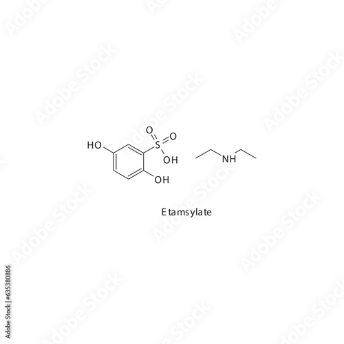 Etamsylate flat skeletal molecular structure Antifibrinolytics  drug used in risk of bleeding treatment. Vector illustration.