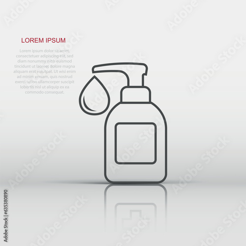 Hand sanitizer icon in flat style. Antiseptic bottle vector illustration on isolated background. Disinfect gel sign business concept.
