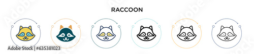 Raccoon icon in filled, thin line, outline and stroke style. Vector illustration of two colored and black raccoon vector icons designs can be used for mobile, ui, web