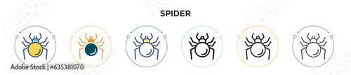 Spider icon in filled, thin line, outline and stroke style. Vector illustration of two colored and black spider vector icons designs can be used for mobile, ui, web