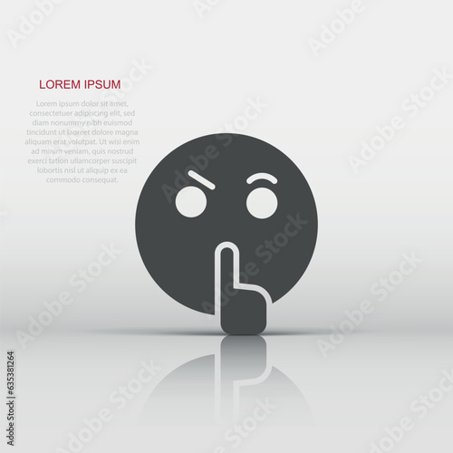 Quiet icon in flat style. Silence vector illustration on isolated background. Hush sign business concept.
