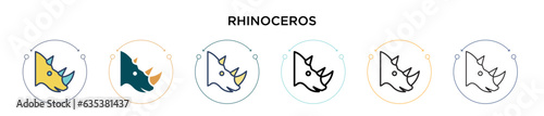 Rhinoceros icon in filled, thin line, outline and stroke style. Vector illustration of two colored and black rhinoceros vector icons designs can be used for mobile, ui, web