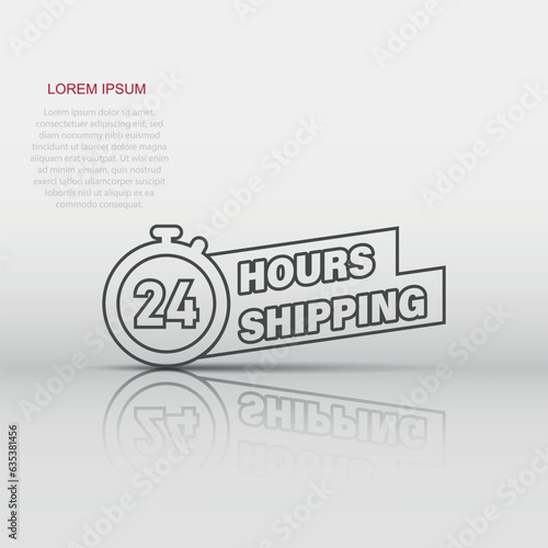 Shipping 24 hours icon in flat style. Delivery countdown vector illustration on isolated background. Quick service time sign business concept.