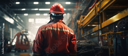 Professional Heavy Industry Engineer/Worker Wearing Safety Uniform and Hard Hat Uses Tablet Computer. Serious Successful Industrial Specialist Walking in a Manufacture. Generative AI.