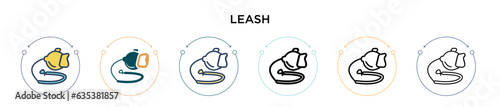 Leash icon in filled, thin line, outline and stroke style. Vector illustration of two colored and black leash vector icons designs can be used for mobile, ui, web