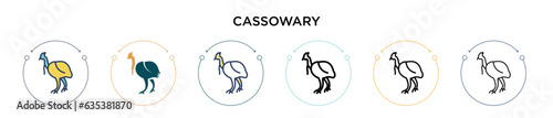 Cassowary icon in filled, thin line, outline and stroke style. Vector illustration of two colored and black cassowary vector icons designs can be used for mobile, ui, web