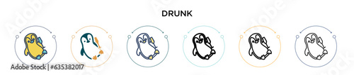 Drunk icon in filled, thin line, outline and stroke style. Vector illustration of two colored and black drunk vector icons designs can be used for mobile, ui, web
