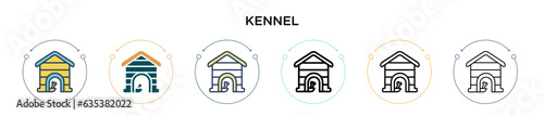 Kennel icon in filled, thin line, outline and stroke style. Vector illustration of two colored and black kennel vector icons designs can be used for mobile, ui, web