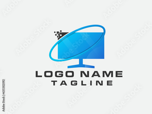 Computer monitor shop. Digital Monitor logo design. Tv vector art. Digital.  Business. Monitor logo. Finance. Technology. Modern. Shopping