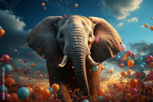 Balloons elevate elephant, creating a surreal and enchanting aerial spectacle Generative AI © Muhammad Ishaq