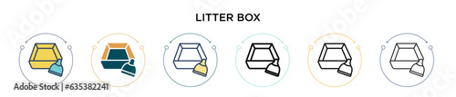 Litter box icon in filled, thin line, outline and stroke style. Vector illustration of two colored and black litter box vector icons designs can be used for mobile, ui, web