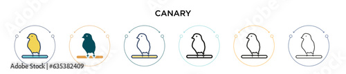 Canary icon in filled, thin line, outline and stroke style. Vector illustration of two colored and black canary vector icons designs can be used for mobile, ui, web