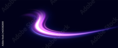 neon multicolored glowing swirl. The effect of moving at the speed of light. Easy trail. Shiny wavy path. Vector.