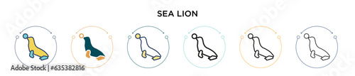 Sea lion icon in filled, thin line, outline and stroke style. Vector illustration of two colored and black sea lion vector icons designs can be used for mobile, ui, web