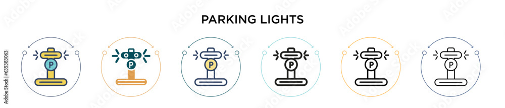 Parking lights icon in filled, thin line, outline and stroke style. Vector illustration of two colored and black parking lights vector icons designs can be used for mobile, ui, web